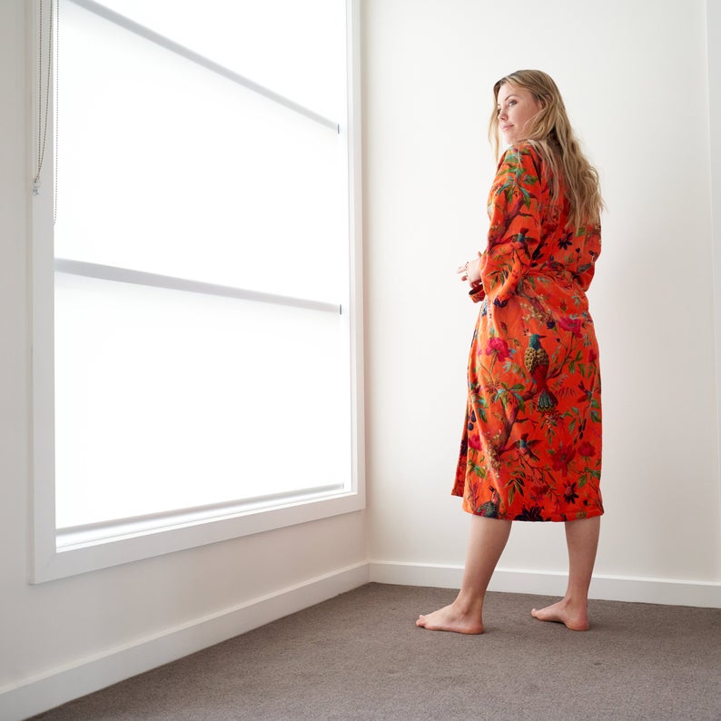 'Floral Fairytale' 100% Cotton Velvet Kimono Robe