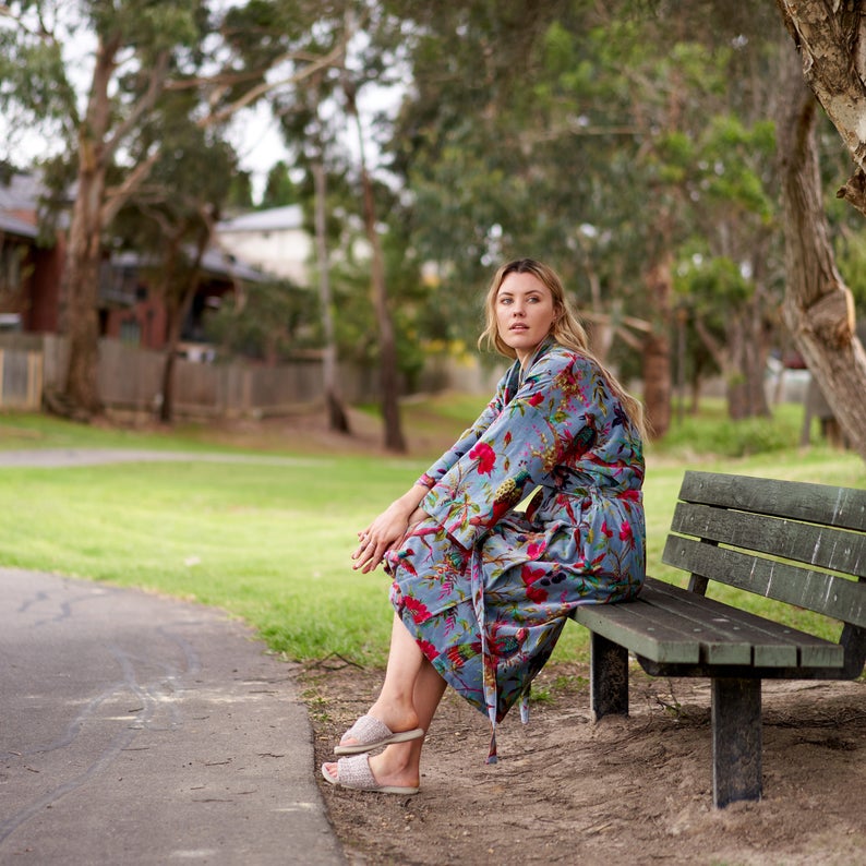 'Enchanting Reverie' 100% Cotton Velvet Kimono Robe