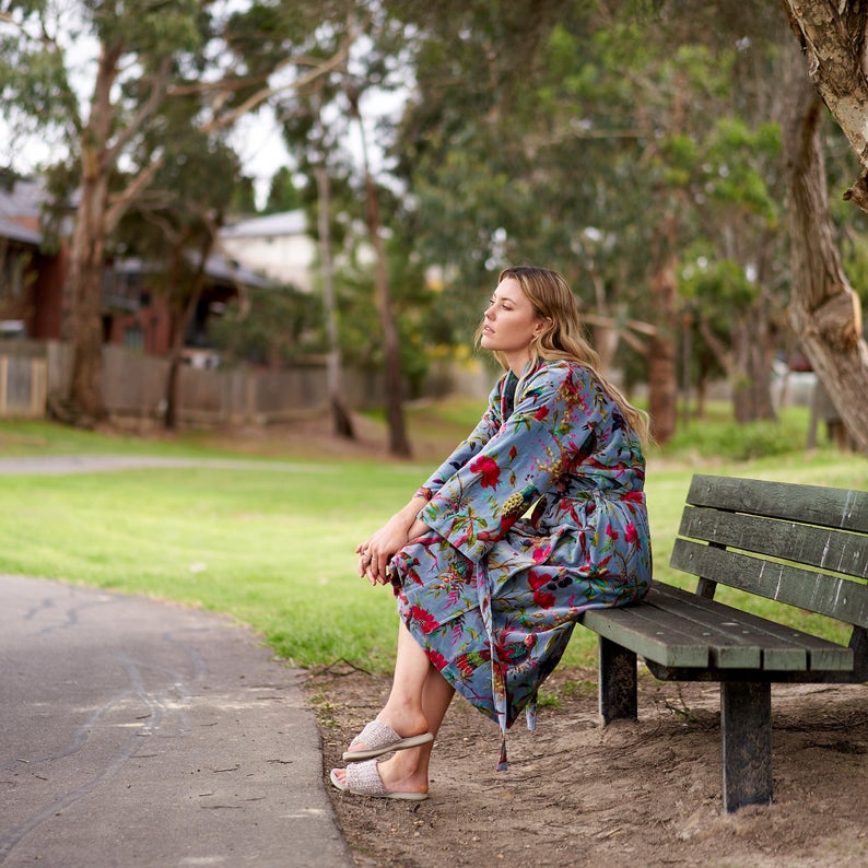 'Enchanting Reverie' 100% Cotton Velvet Kimono Robe