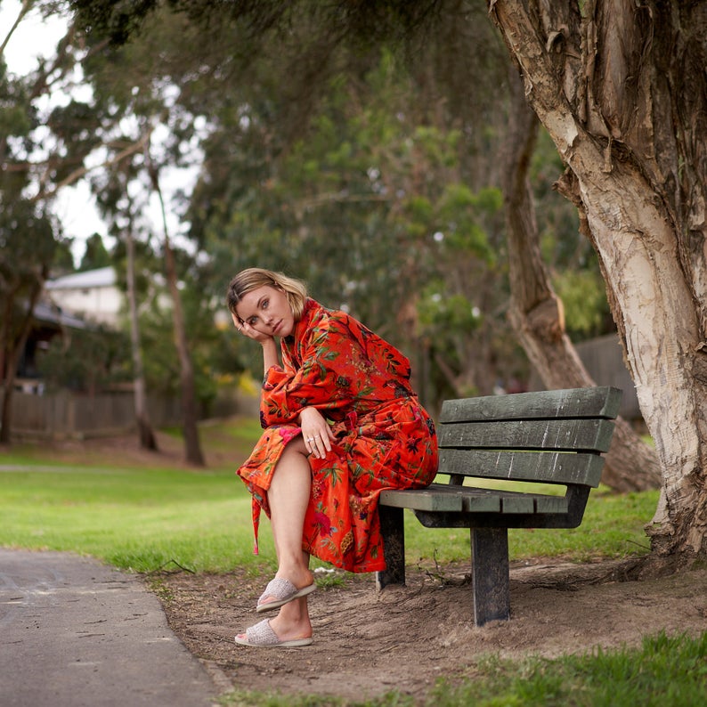 'Timeless Elegance' 100% Cotton Velvet Kimono Robe