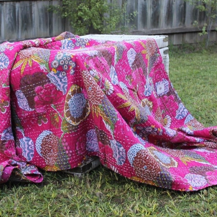 Linen Connections Handmade Indian Kantha Quilt - Purple Haze