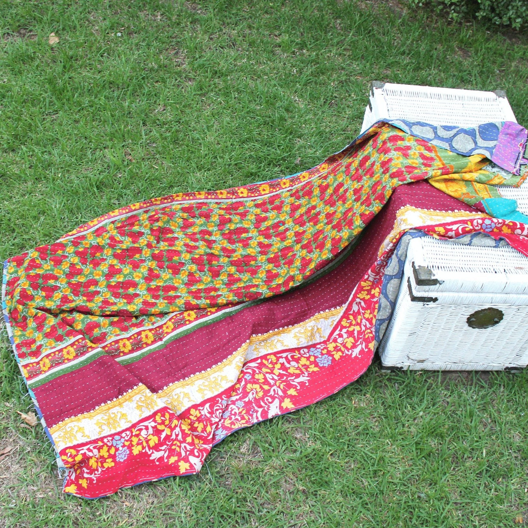 Handmade Indian Kantha Quilt Blanket Throw Duvet - Blooms and Shine