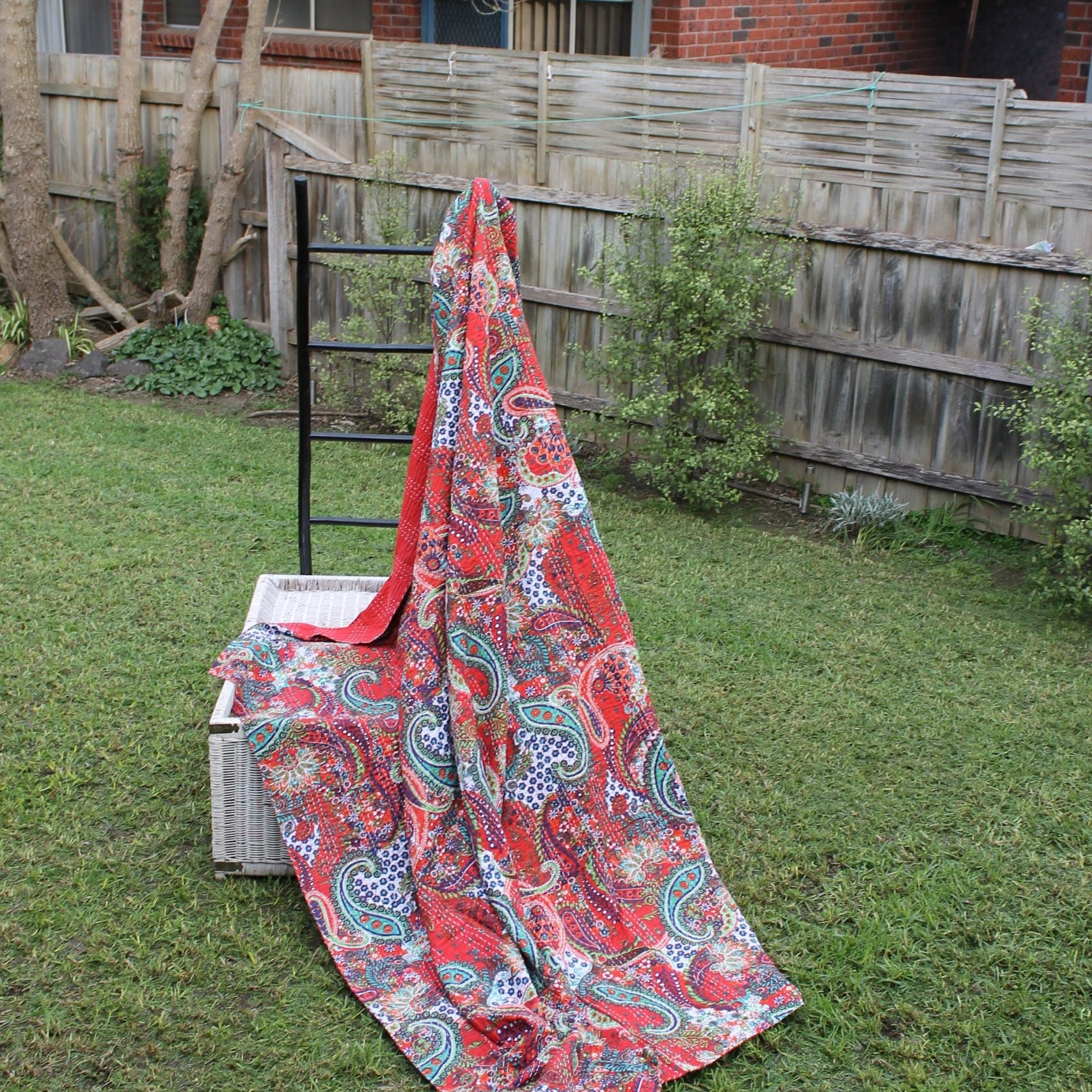 Linen Connections Handmade Indian Kantha Quilt - Red Gardens