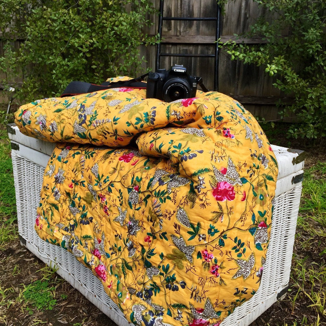 Linen Connections Indian Kantha Blanket Throw Duvet Set - Yellow Haze