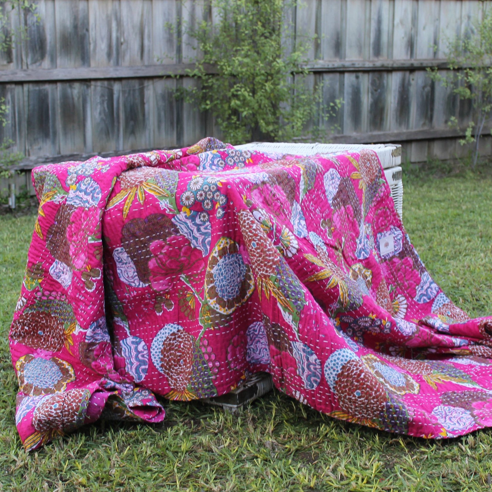 Handmade Indian Kantha Quilt Blanket Throw Duvet - Rani Pink