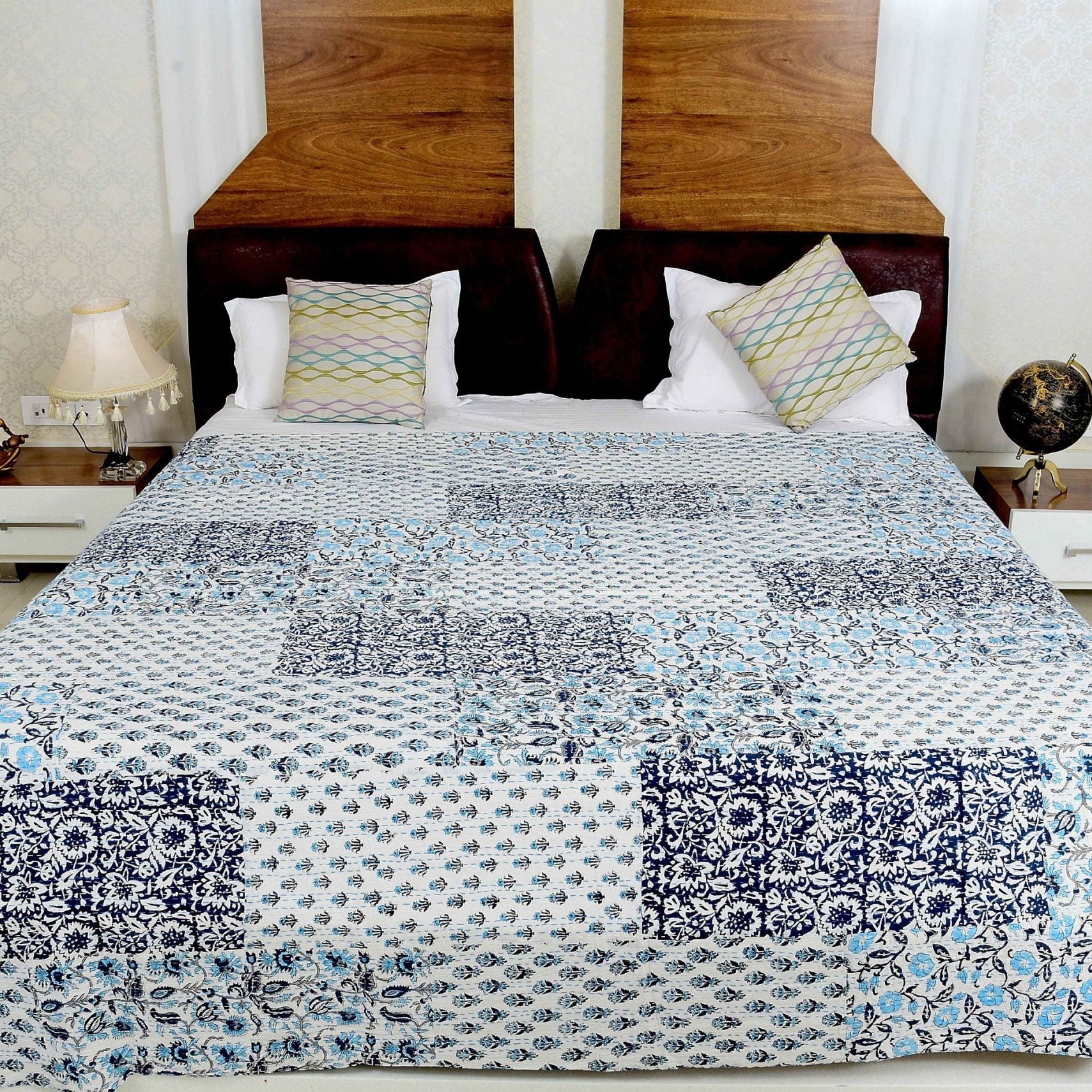 Linen Connections Indian Kantha Quilt - White Swan