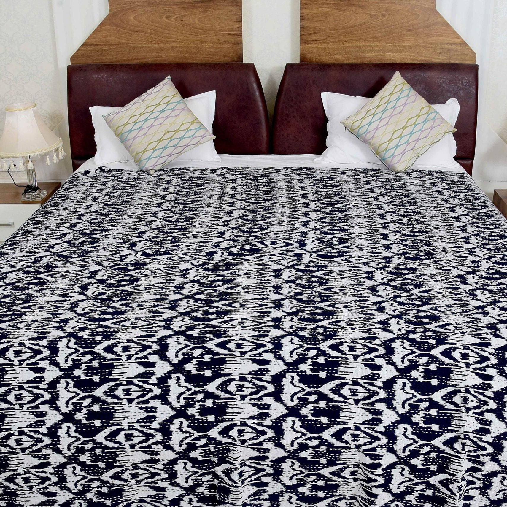 Linen Connections Indian Kantha Quilt - Blue Twist