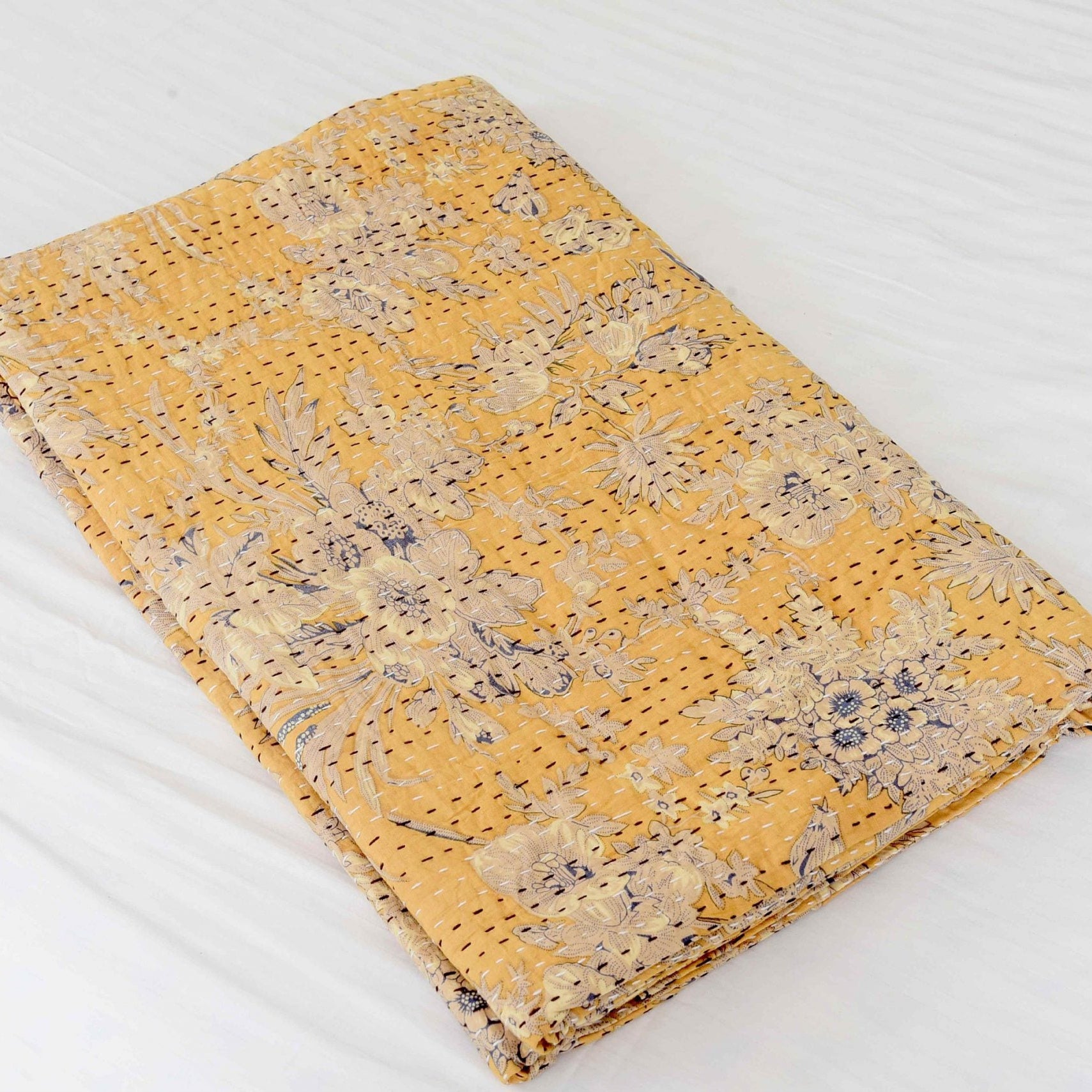 Linen Connections Handmade Indian Kantha Quilt - Pale Fiery