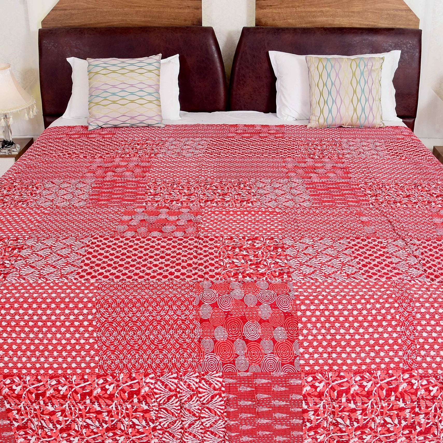 Linen Connections Handmade Indian Kantha Quilt - Red Aurora