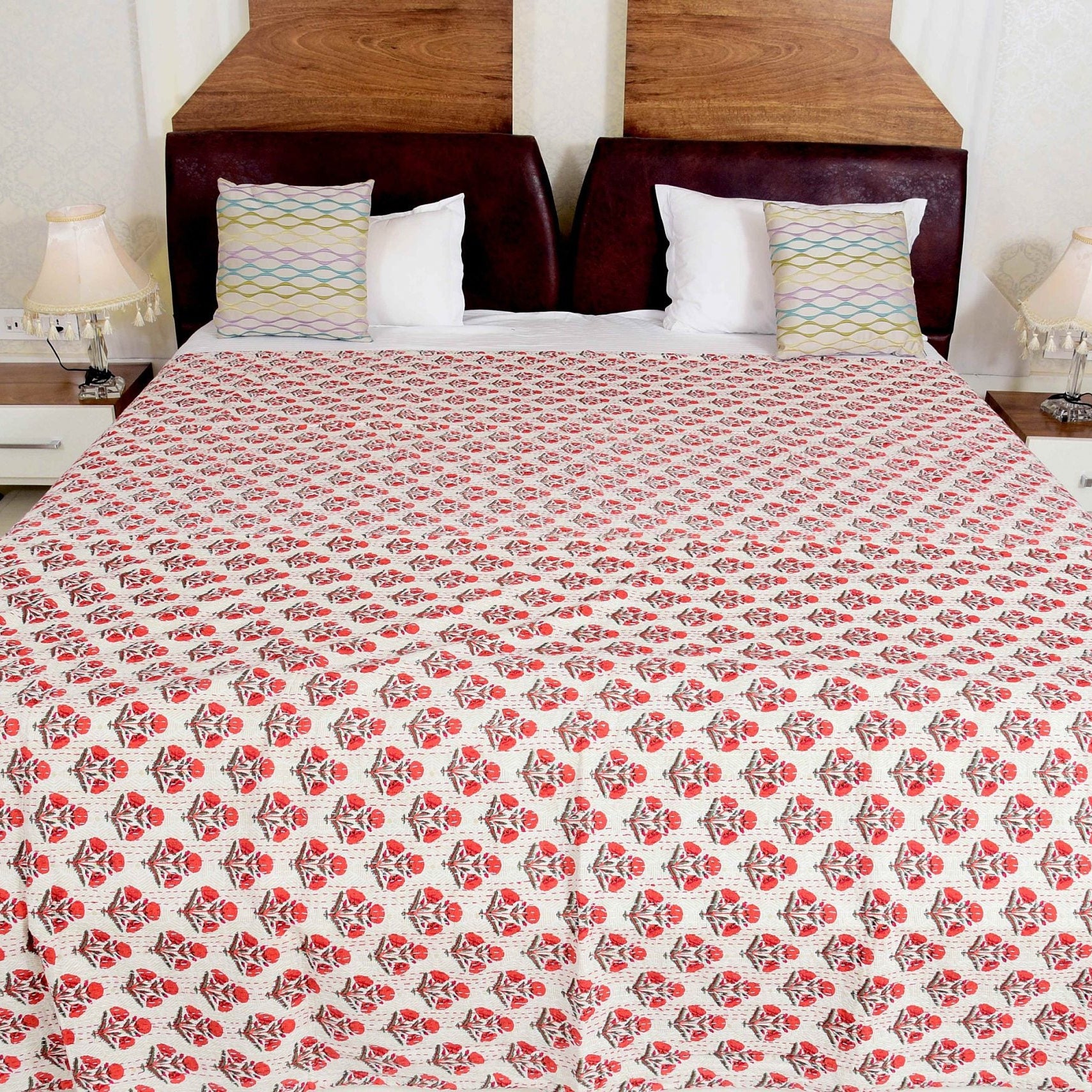 Linen Connections Indian Kantha Quilt - Orange Affair