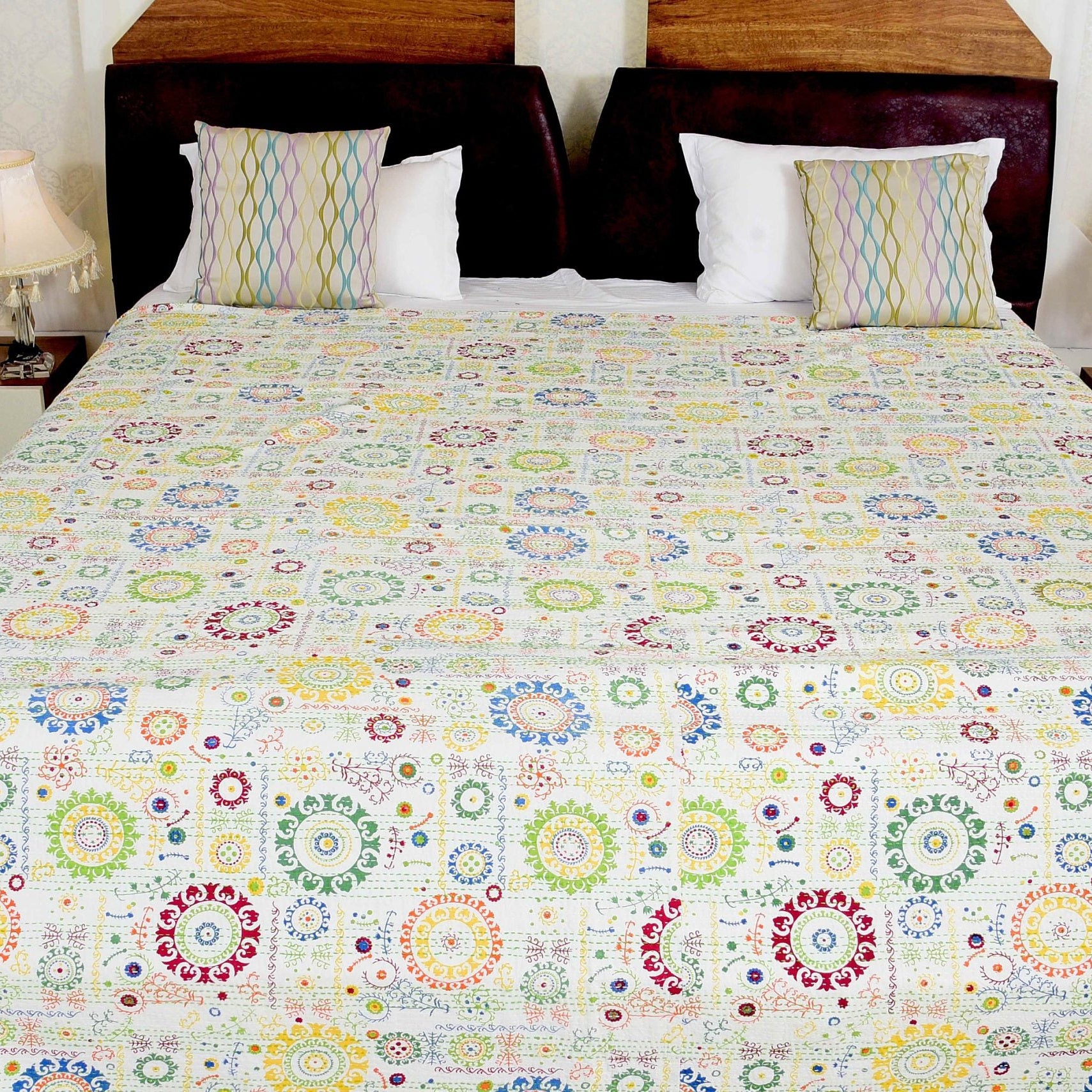Linen Connections Indian Kantha Quilt - Colourful Oasis