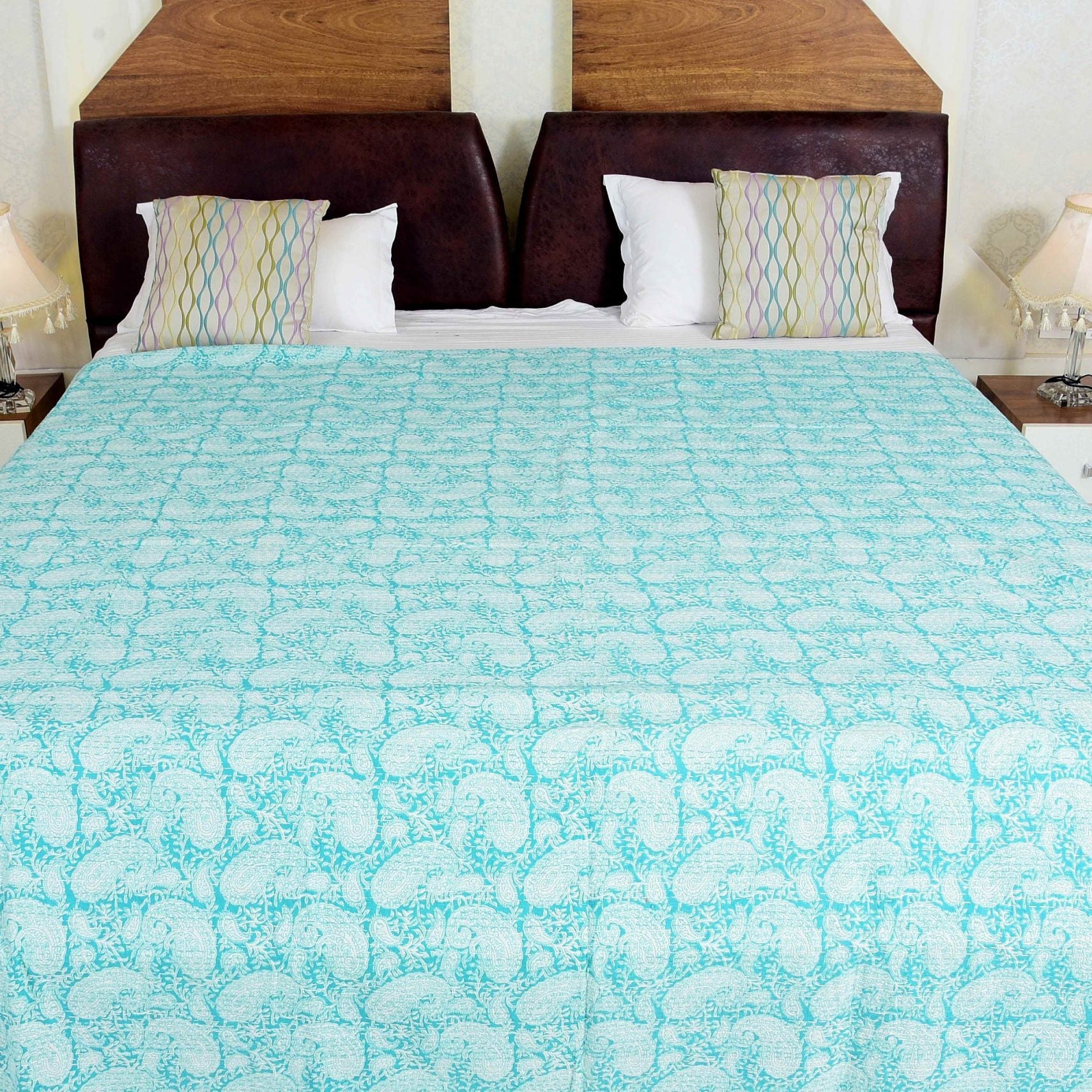 Linen Connections Handmade Indian Kantha Quilt - Sea Green