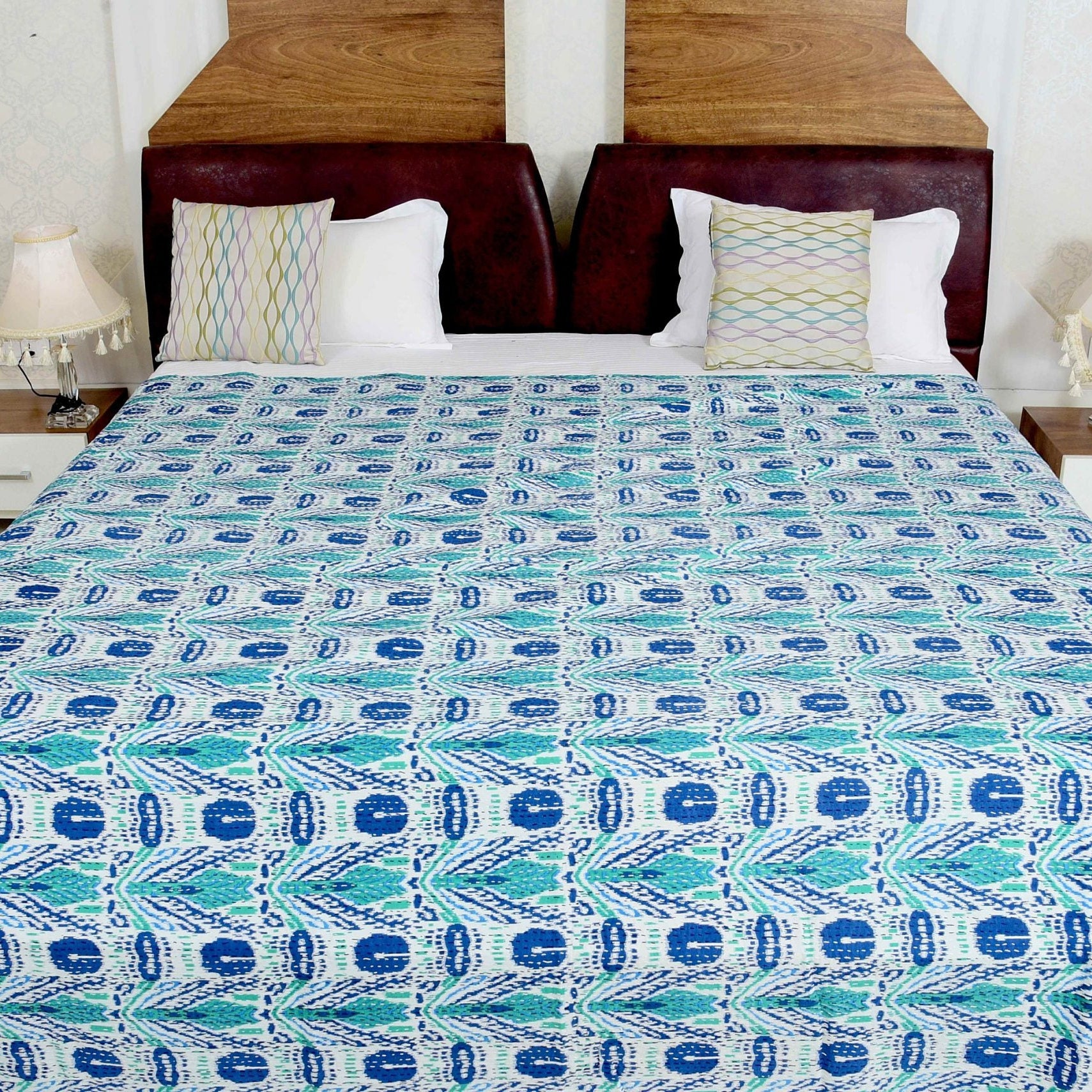 Linen Connections Indian Kantha Quilt - Blue Opal