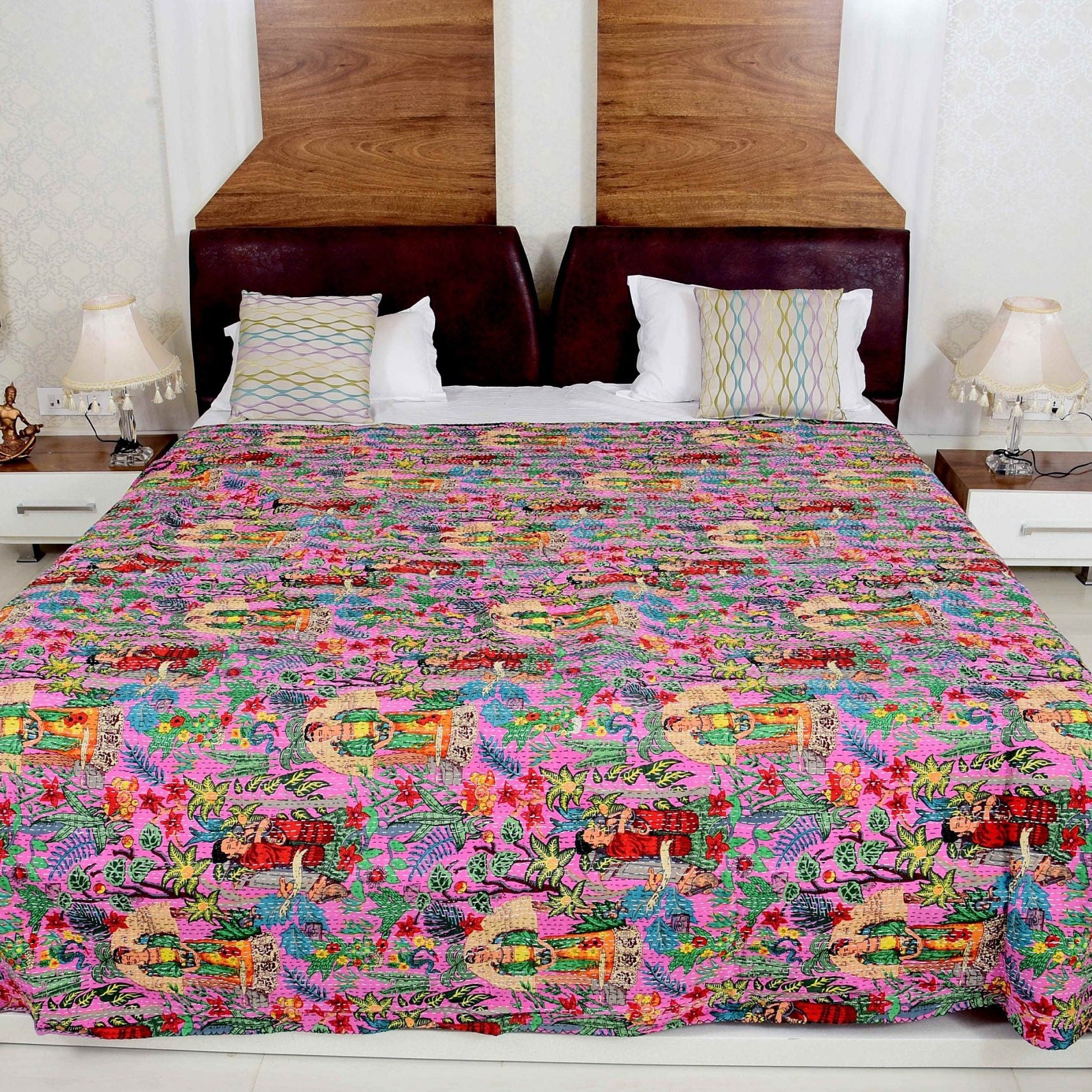 Linen Connections Indian Kantha Quilt - Frida Purple