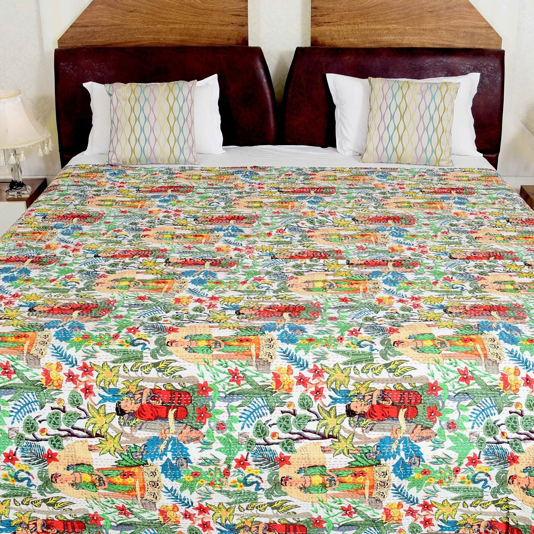 Linen Connections Indian Kantha Quilt - Frida White