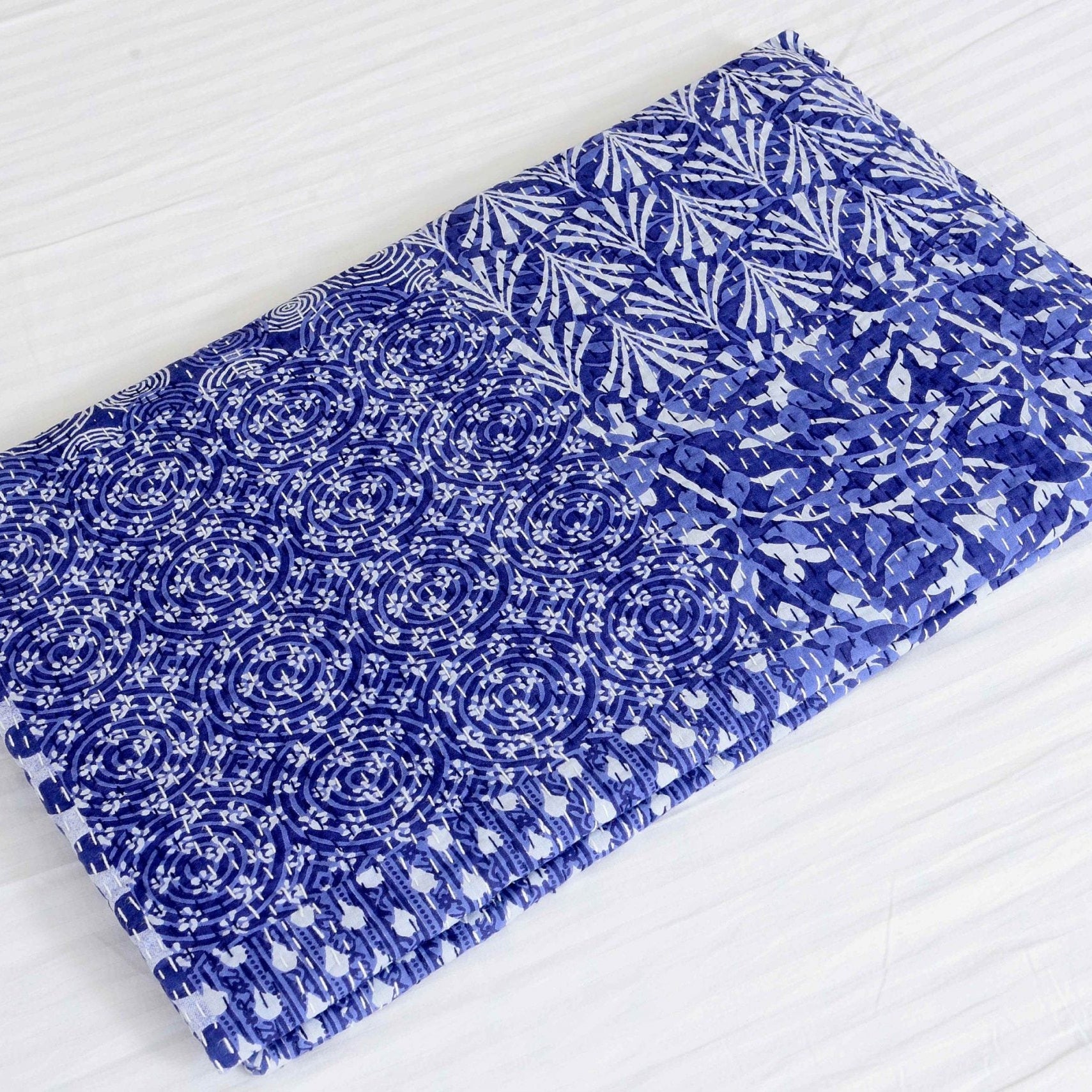 Linen Connections Indian Kantha Quilt - Blue Lagoon