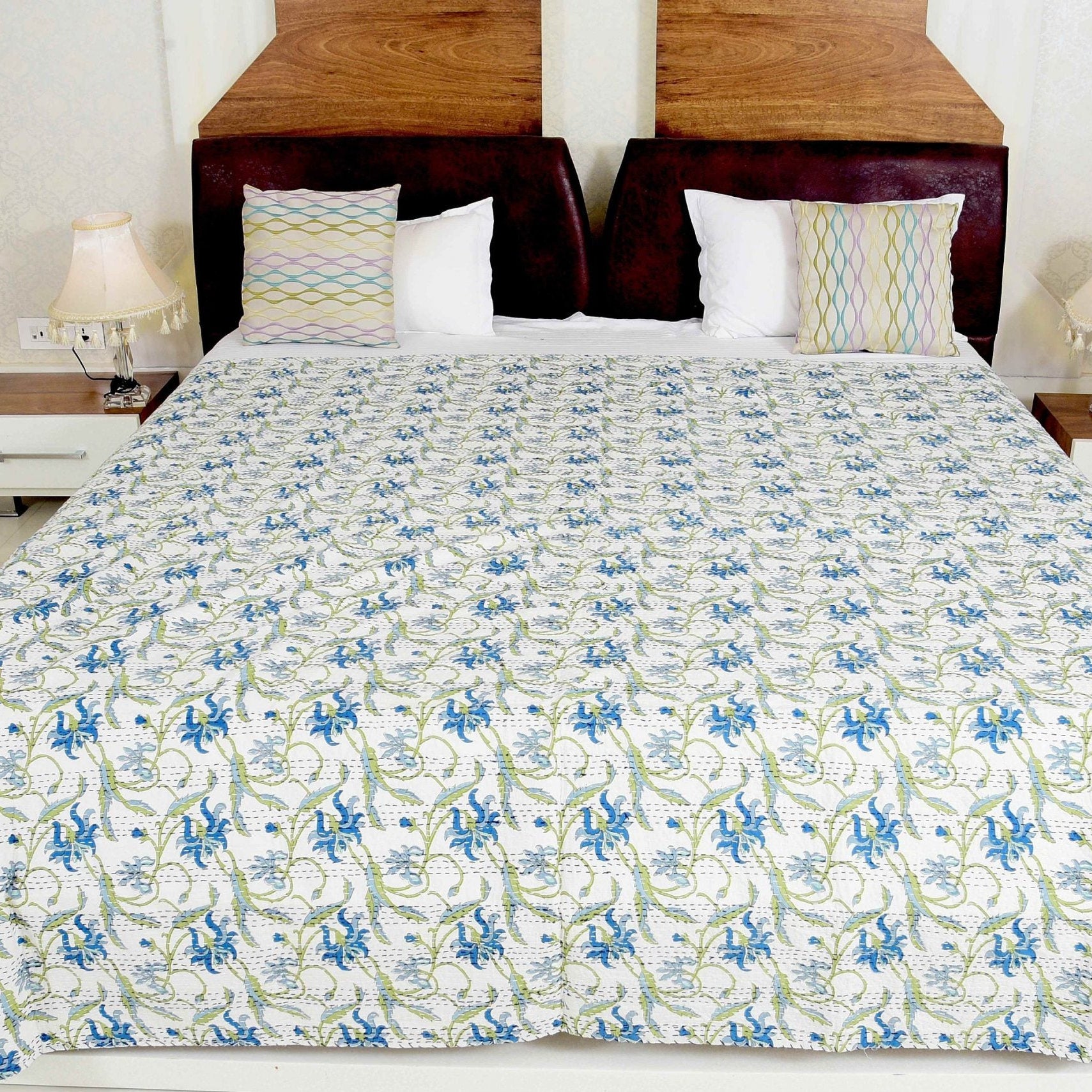 Linen Connections Indian Kantha Quilt - Blue Paradise