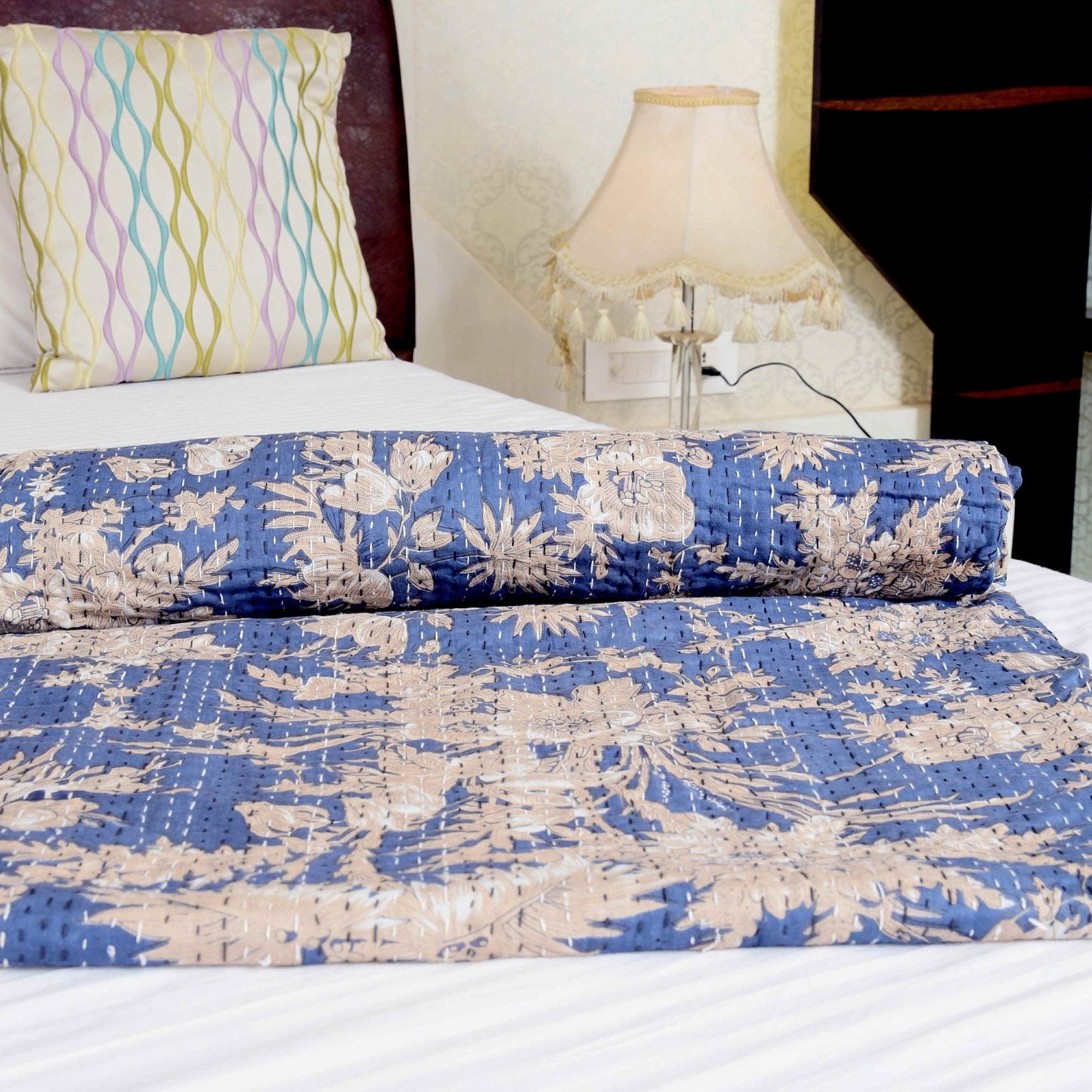 Linen Connections Indian Kantha Quilt - Blue Serenity