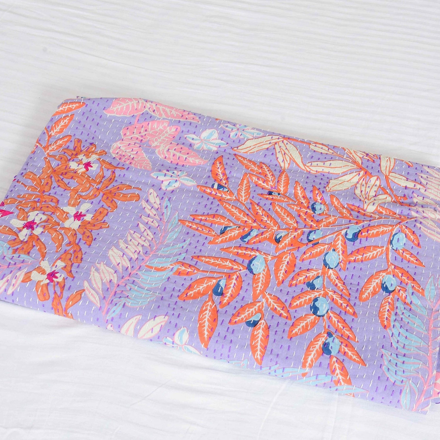 Linen Connections Indian Kantha Quilt - Purple Pastures