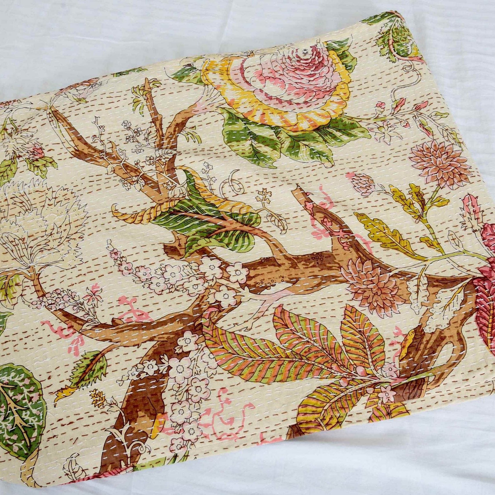 Linen Connections Handmade Kantha Quilt - Spiritual Tree