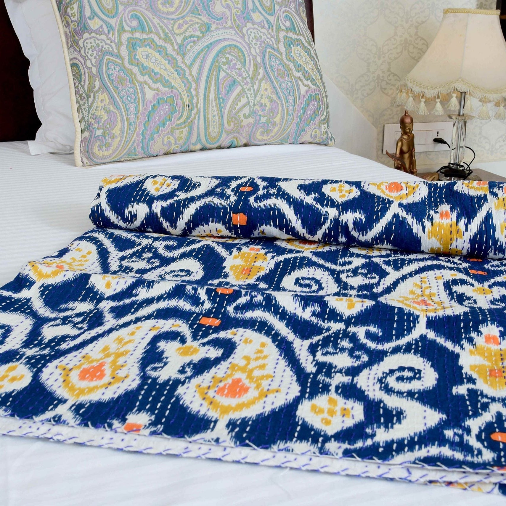 Linen Connections Handmade Indian Kantha Quilt- Navy Trinket