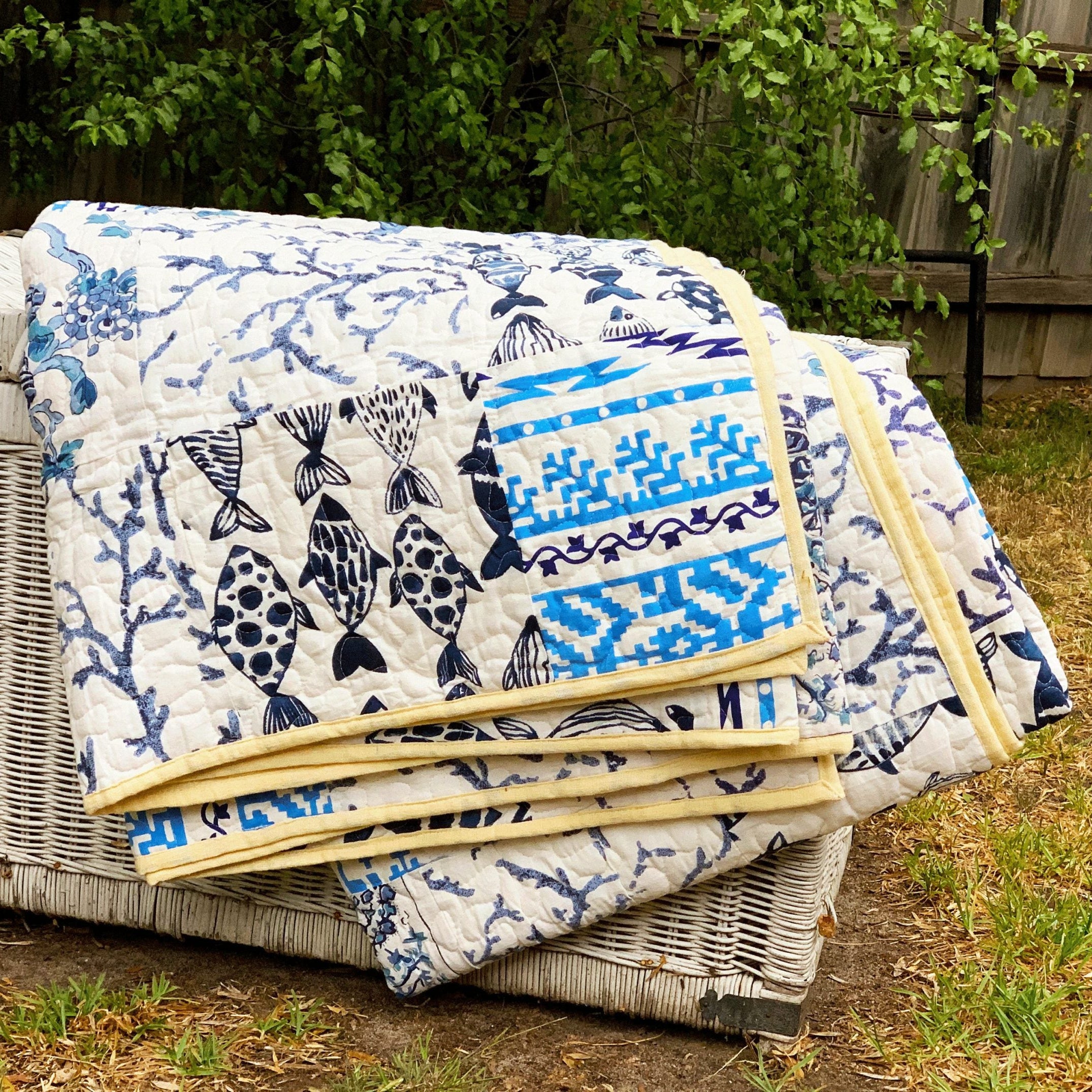 Linen Connections Kantha Quilt Blanket - Fish