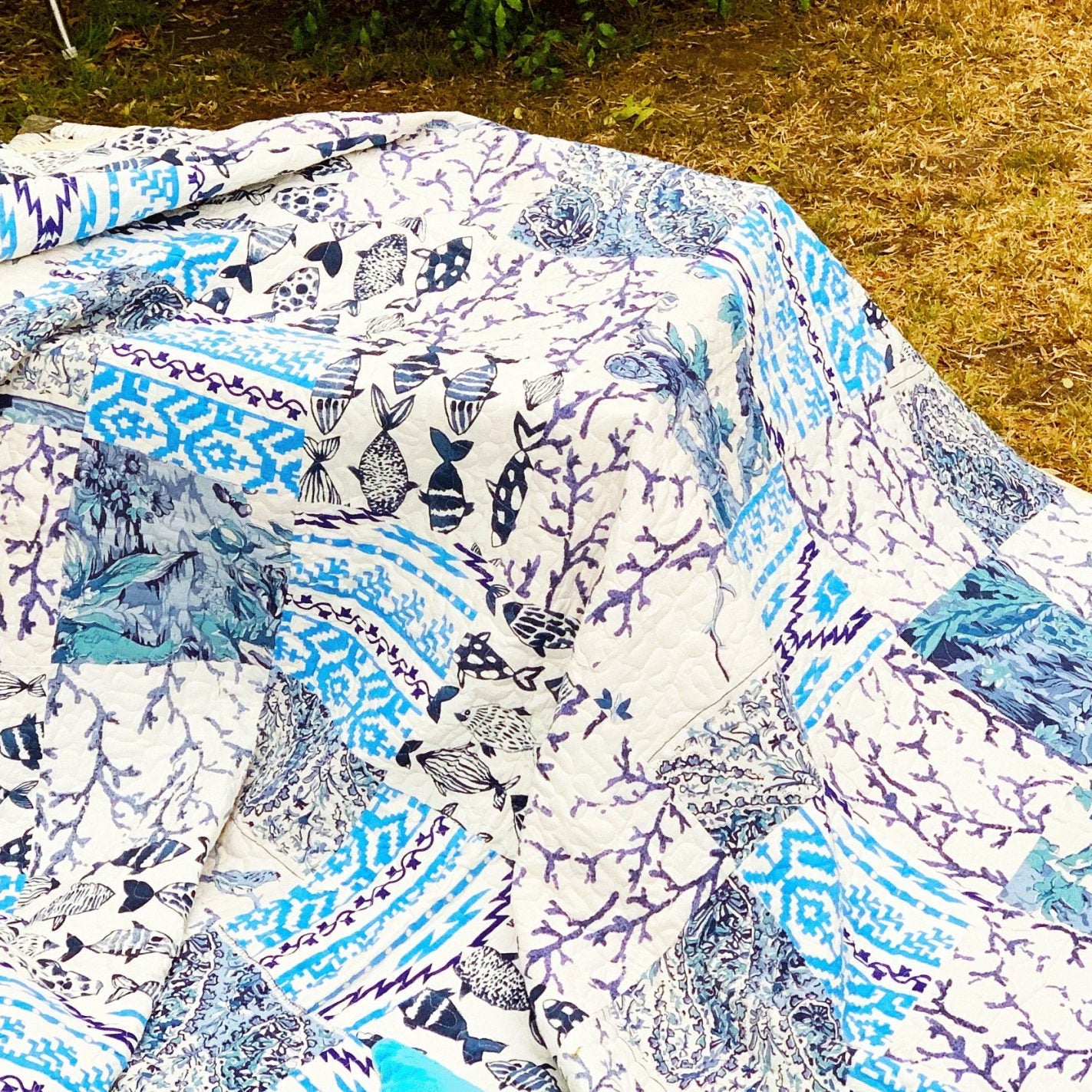 Linen Connections Kantha Quilt Blanket - Fish