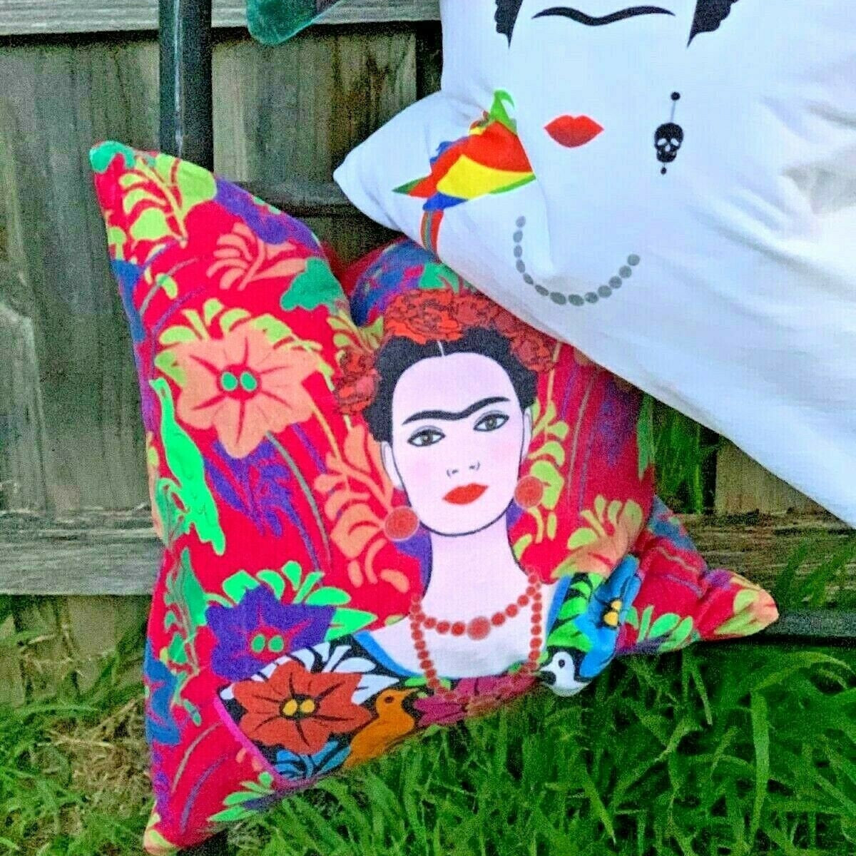 'Frida's Expressionist Oasis' 100% Cotton Velvet Cushion Cover