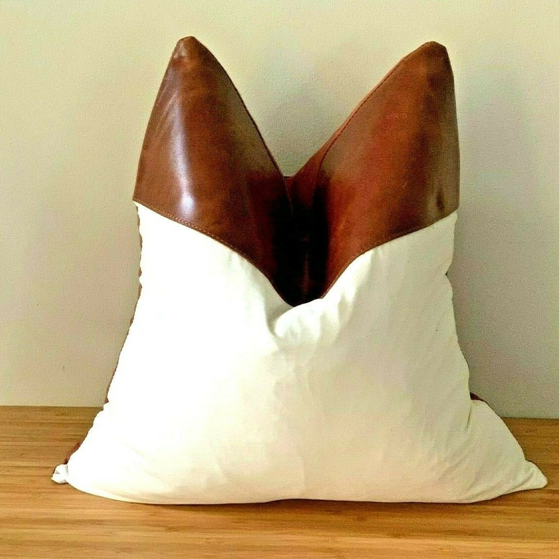 100% Tan Leather Cushion Cover - White Meadows