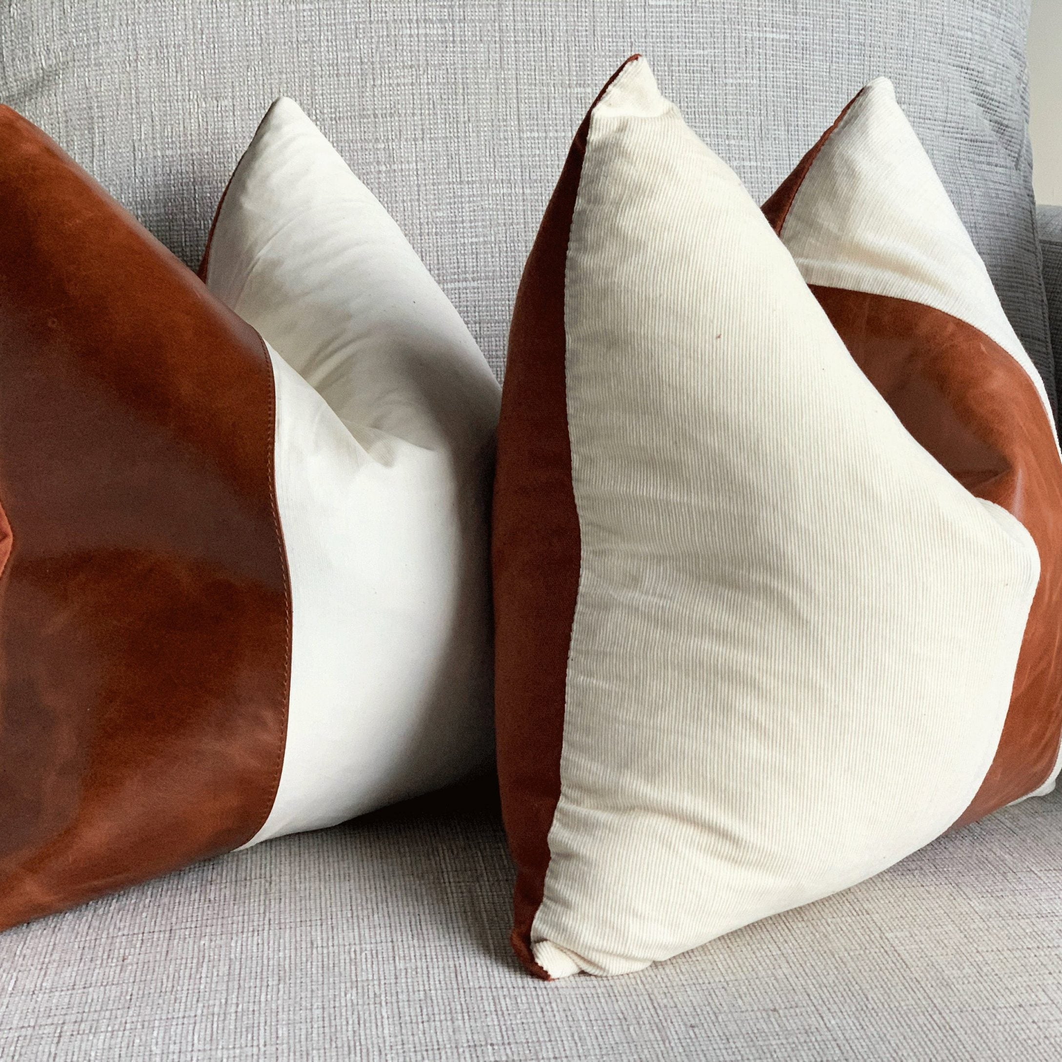 100% Tan Leather Cushion Cover - Celestial White