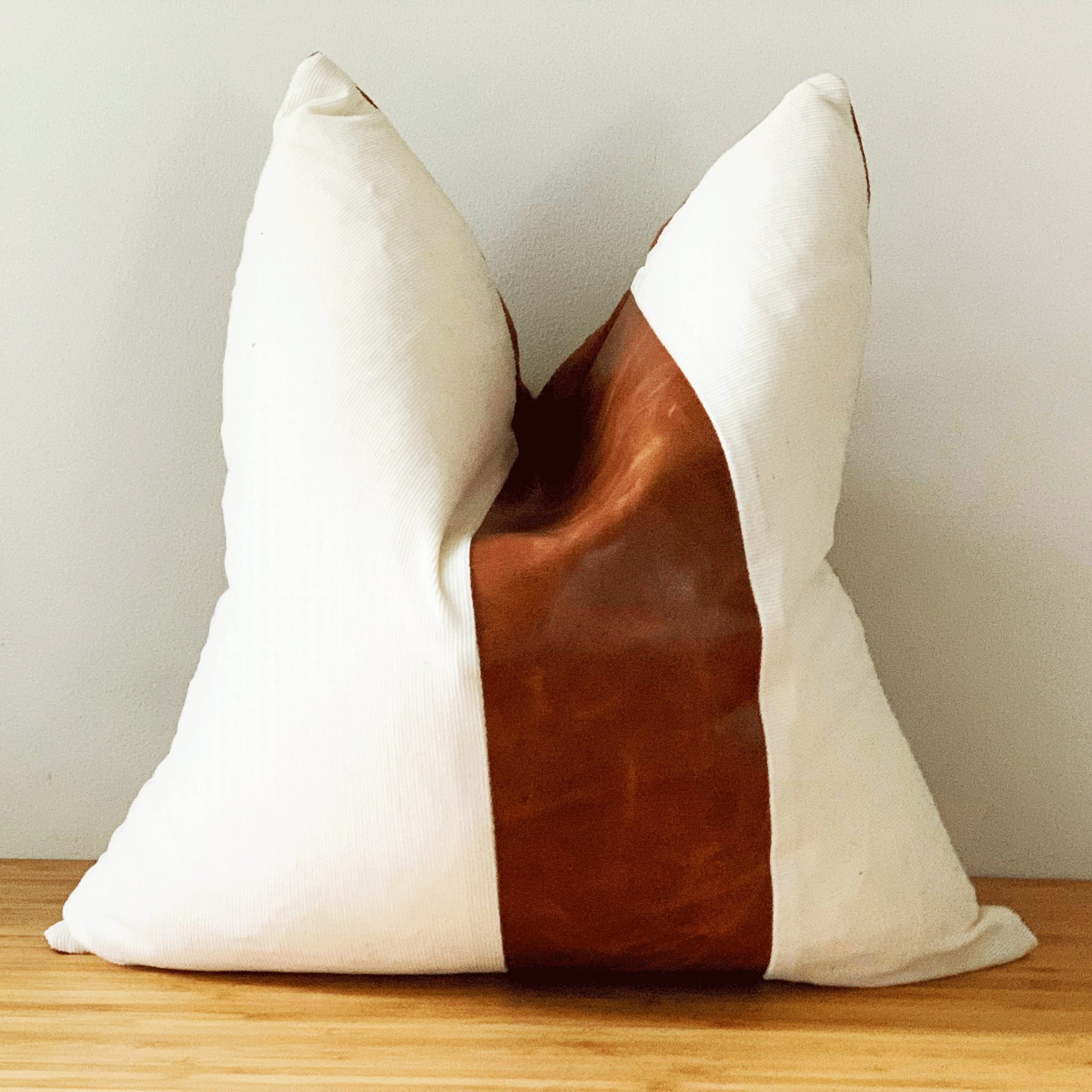 100% Tan Leather Cushion Cover - Celestial White