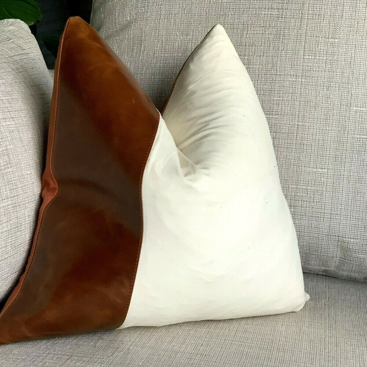 100% Tan Leather Cushion Cover - White Meadows